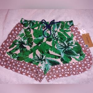 NWT Sperry Women's Tropical Swim Shorts Size Small Color Green/Pink